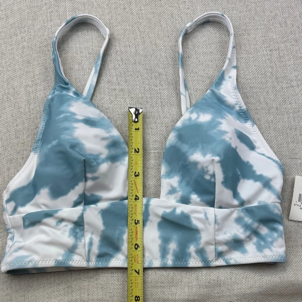 Bar III ABALONE BLUE Spiraling Long-Line Bikini Swim Top US X-Small